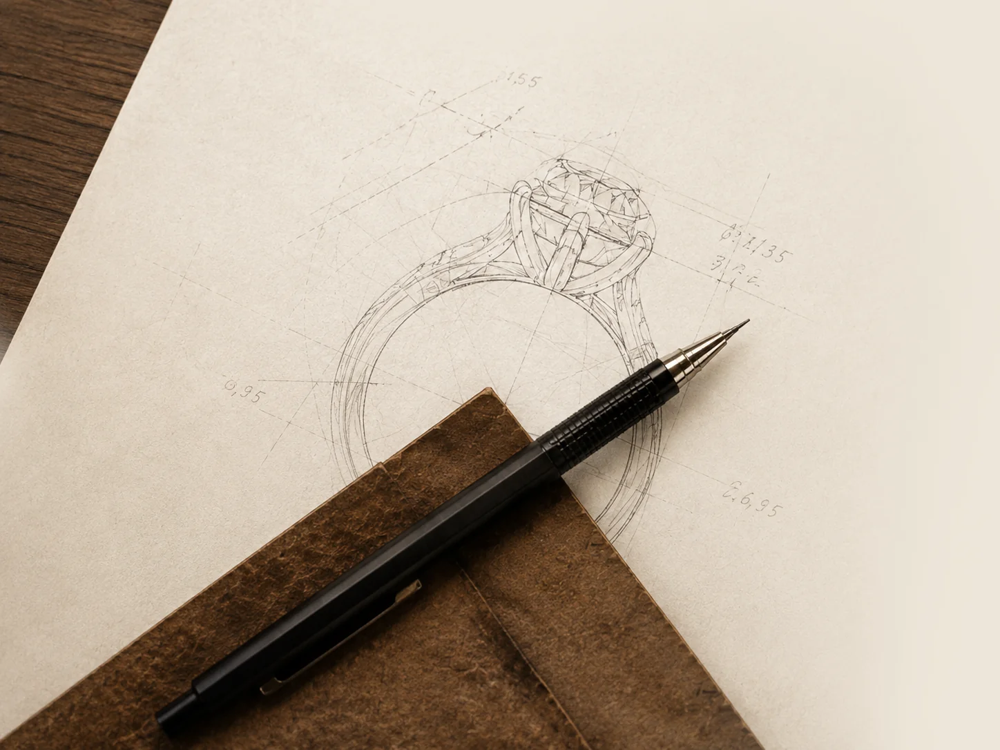 Jewellery design sketch with a pen